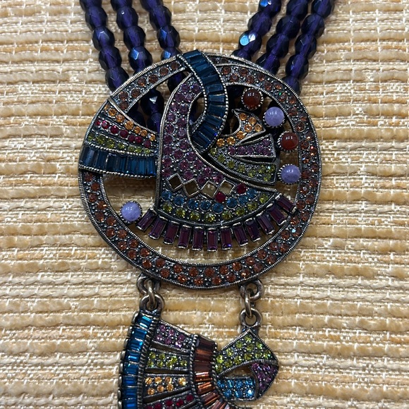 Heidi Daus 1920s art deco purple glass beaded Swarovski necklace w/ earrings - Picture 5 of 9